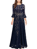 MISSMAY Women's Vintage Full Lace Contrast Bell Sleeve Formal Long Dress