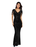 Women's V Neck Sequins Mermaid Gown Long Prom Evening Party Dress