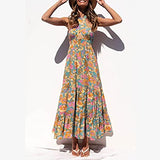 Women Midi Long Dress Sexy Bandage Sundress Floral Print Neck A-Line Summer Casual Beach Dresses Vestidos | Original Brand