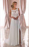N/8 LYQUE Women's Chiffon Bride Dresses Sweep Floor Lace Appliques Wedding Dress Beach Bridal Gown