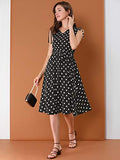 Women's Polka Dots 1950s Vintage V Neck A-Line Sleeveless Midi Dress