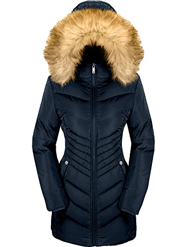 Szory Women's Down Jacket Winter Long Puffer Parka Coat with Removable Fur Hood