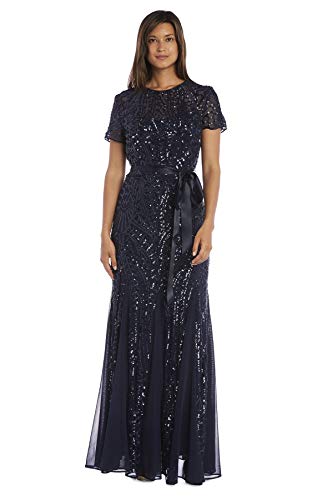 R&M Richards Women's One Piece Short Sleeve Embelished Sequins Gown