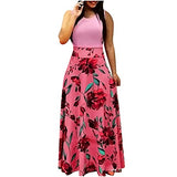 Ladies Summer Sleeveless Floral Printed Casual O-Neck Dress Maxi Dress UK Size Party Dress | Women's Work Dresses