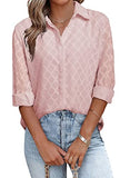 Pink Womens Button Down Shirts Long Sleeve V Neck Blouses Tops for Work - FARYSAYS | Women's Tops and Blouses