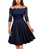 Viloree Women's Rockabilly Vintage Off Shoulder Flower Lace Cocktail Party Dress