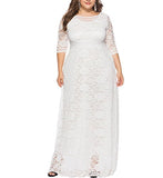 Women's Floral Lace 2/3 Sleeves Maxi Dress Plus Size Evening Party Dresses | Women's Evening Gowns