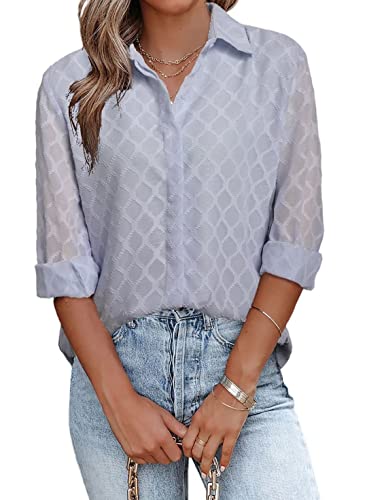 FARYSAYS Button Down Shirts for women dressy Casual Long Sleeve Shirts for Women  Blouses and Tops Fashion V Neck Summer Long Sleeve Blouses for Ladies 