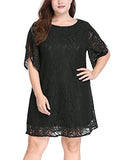 Women Plus Size Dresses Tulip Sleeves Hollow Floral Lace Shift Dress Valentines | Women's Casual Dresses