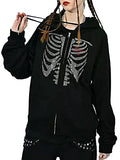 Women Gothic Hoodie Zip Up Skeleton Jacket Y2k Graphic Streetwear Oversized Sweatshirt Hooded Coat | Original Brand