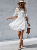 Women's Swiss Dot A Line Dress Round Neck Half Sleeve Mini Boho Dresses | Women's Lace Dresses