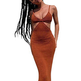 Womens Sexy Knitted Cut Out Spaghetti Strap Long Dresses Summer Halter Beachwear Party Club Maxi Dresses Y2K Streetwear