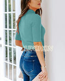 LIYOHON Womens Tops Dressy Casual Fall Cute Tops Mock Turtleneck Business White T Shirts Turquoise-M | Women's Casual Dresses