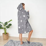 Stars Print Hooded Fleece Throw,  Charcoal Grey,  One Size Fits Most-Adults Men Women Teens