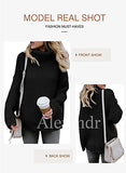 Aleumdr Womens Winter Fashion Cozy Turtleneck Sweater Long Sleeve Top Solid Printed Chunky Knitted Pullover Jumper Black Small | Women's Sweaters
