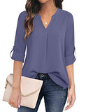 Grey Violet Women's Casual Chiffon V Neck 3/4 Sleeve Blouse Tops - Timeson | Women's Tops and Blouses