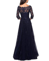 Women's Lace Appliques Mother Of The Bride Dress 3/4 Sleeves Evening Formal Gown With Pockets B096