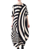 YESNO JCT Women Long Loose Maxi Dress Striped Sheer Dress Bat-Wing Sleeve Black-Beige