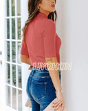 LIYOHON Womens Tops Dressy Casual Fall Cute Tops Mock Turtleneck Business White T Shirts Rose Brick-M | Women's Casual Dresses