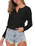 WNEEDU Women's Long Sleeve Waffle Knit Tunic Blouse Casual Button Up Henley Shirts Plain Tops Black M | Women's Sweaters