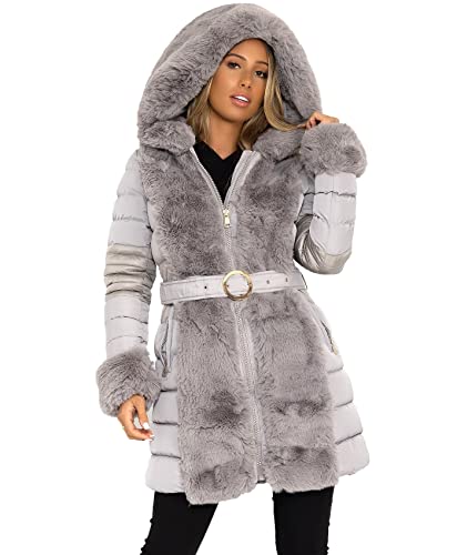 Quilted Puffer Padded Faux Fur Collar Hooded Long Coat Original Brand