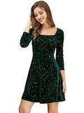 Women's Velvet Square Neck Long Sleeve Vintage Mini Star Dress