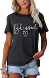 Blessed T-Shirt for Women Cute Simple Sayings Heart Graphic Letter Print Shirts Casual Short Sleeve Thankful Tee Tops | Original Brand