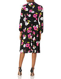 Women's Floral Print Jersey Bishop Sleeve Tie Waist Midi Casual Dress