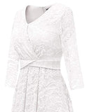 Women Floral Bridesmaid Lace Dress 3/4 Sleeves Hi-lo Cocktail Party Dress | Women's Casual Dresses