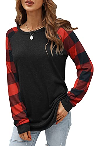 Aifer Womens Long Sleeve Shirts Crew Neck Pullover Sweatshirt Pattern Raglan Casual Tunic Tops | Women's Tops and Blouses