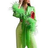 Women's Feather Long Sleeve Tie Front Satin V Neck Button Down Blouse Tops Cardigan Shirts | Original Brand | Women's Tops and Blouses