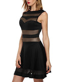 Sexy Mini Skater Dress Mesh See Through Party Club Little Black Dress