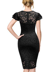 Women's Deep-v Neck Retro Lace Slim Style Party Mini Dress