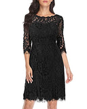 Fashion Women's Elegant Floral Lace Round Neck Knee Length 3/4 Sleeve Cocktail Party Wedding Dress