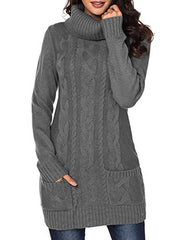 Women's Pullover Dress Long Knitted Jumper Warm Winter Dress Elegant Knitted Dress Casual Long Sleeve Warm Dress Plain Turtleneck Jumper Warm Wrap Dress | Women's Casual Dresses