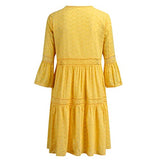 Women T Shirt Dress Loose Boho 3/4 Long Sleeve Hollow Out Splice O Neck A Line Midi Dress | Women's Casual Dresses