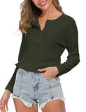 WNEEDU Women's Long Sleeve Waffle Knit Tunic Blouse Casual Button Up Henley Shirts Plain Tops Army Green M | Women's Sweaters