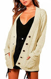 Womens Ladies Long Sleeve Aran Cable Chunky Knitted Grandad Button Boyfriend Cardigan