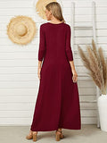 Women's Loose Maxi Dress 4-Mar Long Sleeve Dress Round Neck Baggy Long Dress with Pockets