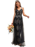 Women's Maxi A-line Sleeveless Lace Black Wedding Dresses for Bride 90337