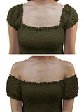 Womens Off Shoulder Boho Lace Semi Sheer Smocked Maxi Long Dress