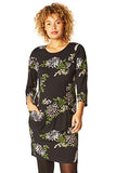 Women Floral Print Jersey Pocket Dress - Ladies Autumn Winter Smart Casual Work 3/4 Sleeve All Over Printed Bohemian Classic Knee Length Dresses | Women's Casual Dresses