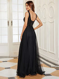 Women's Sleeveless A-line Maxi Round Neck Sequin Evening Dress - Sara Clothes
