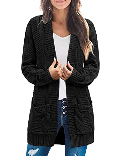 Women's Long Sleeve Cable Knit Cardigan Sweaters Open Front Fall Outwear Coat