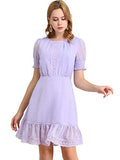 Women's Elegant Short Sheer Sleeve Ruffle Hem Swiss Dots Chiffon Dress