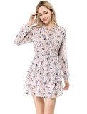 Women's Floral Smocked Tie Neck Layered Chiffon Mini Dress | Original Brand