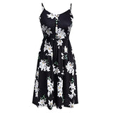 Women's Summer Casual Midi Sundress Floral Printed Sleeveless Spaghetti Strap Button Dresses with Pockets | Original Brand