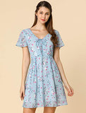 Women's Floral Flouncing Sleeve A-line Lace-up V-Neck Chiffon Dress