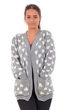 New Ladies Heart Knitted Cardigan Pockets Long Sleeve Regular Big | Women's Cardigan