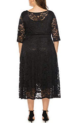 Womens Floral Lace Plus Size Midi Dress Scooped Neckline Cocktail Party Dresses